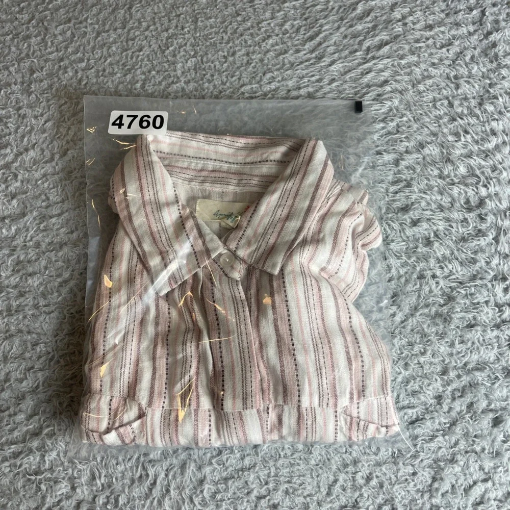 April Kiss Womens Pink Striped Linen Blend Cropped Button Down Shirt Small - Picture 9 of 9